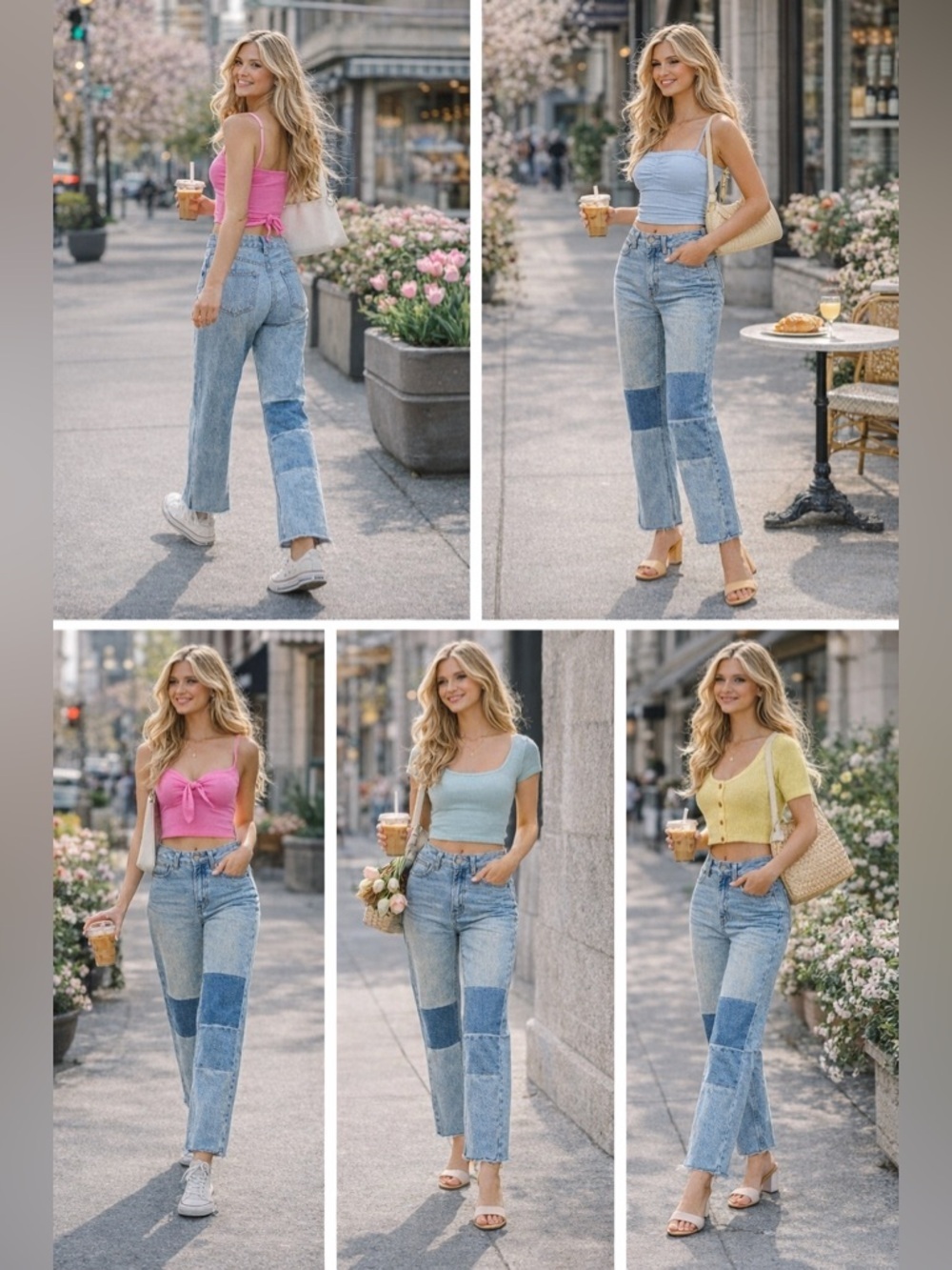BDG Patchwork Straight Jeans in Light Blue Denim